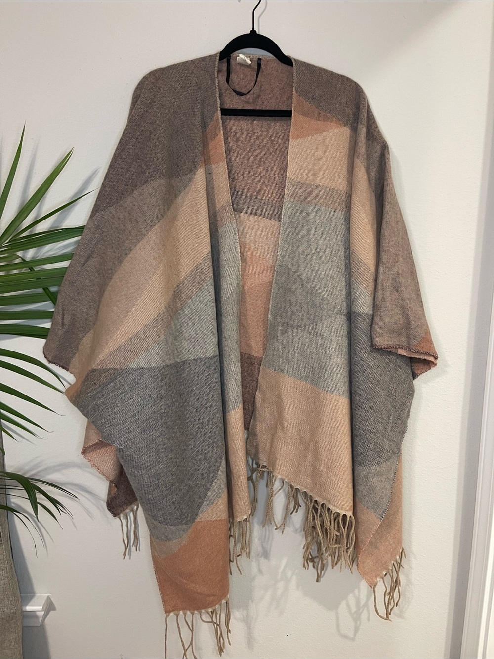 a.n.a Neutral Striped Fringe Wrap in Beige, Gray and Taupe